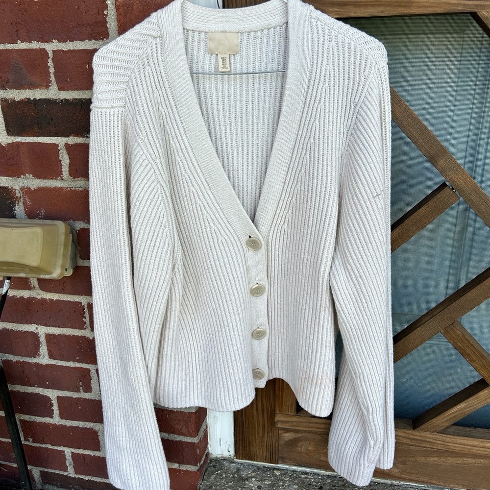 H&M Cream Ribbed Cardigan Sweater